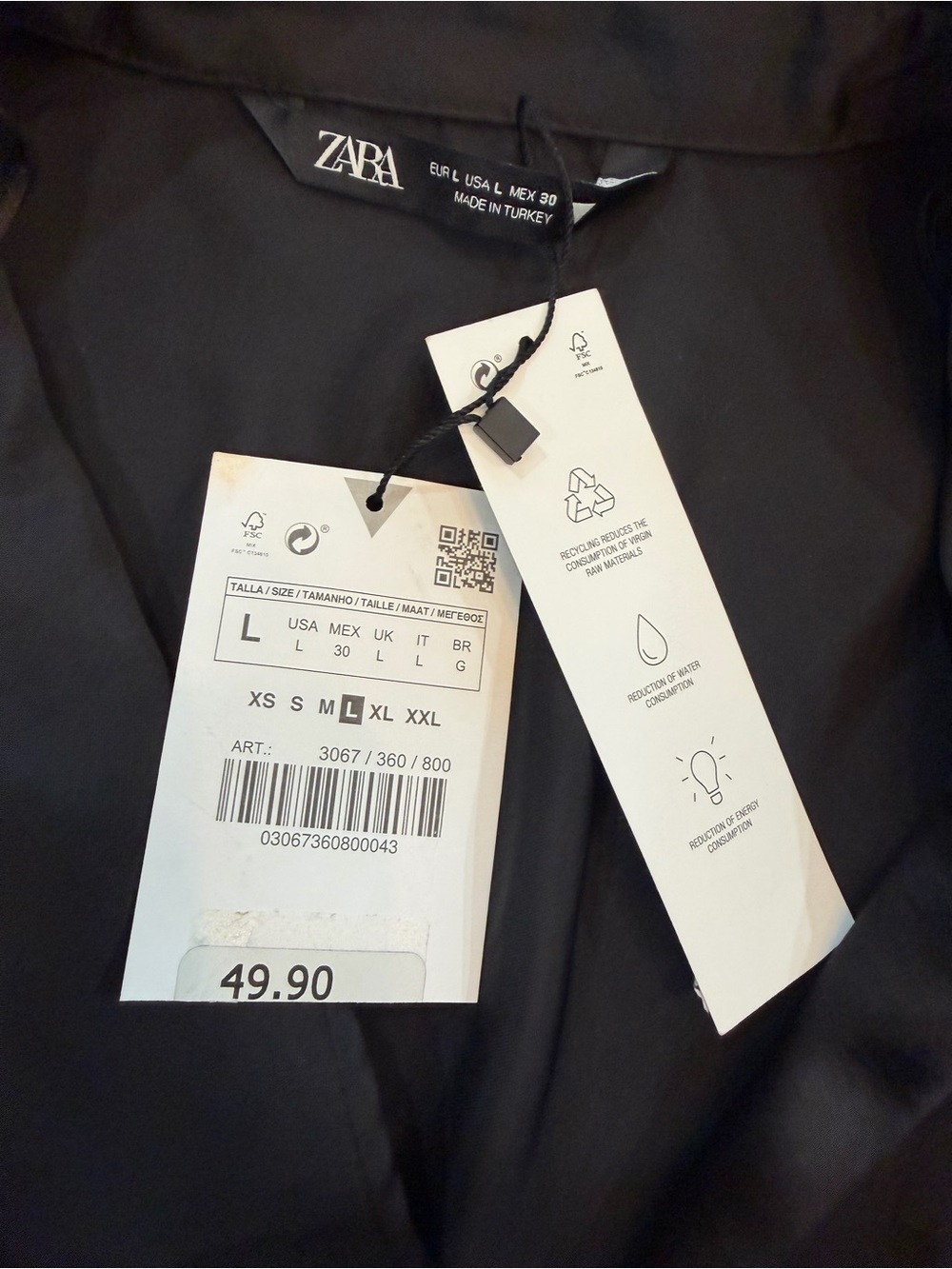 Zara Black Collared Satin Blouse with Tag - Picture 3 of 3